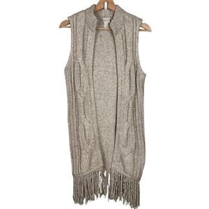 Chico's Beige Long Fringe Open Front Midi Sweater Vest Size‎ 0 (U.S. Small) Boho